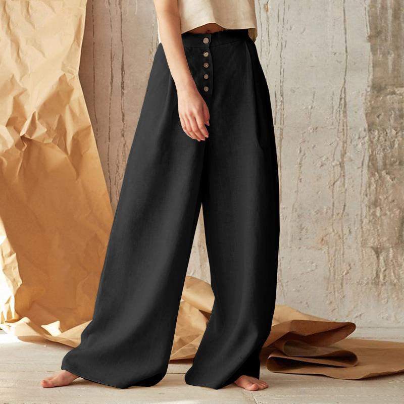 Pantalón vintage liso con botones y bolsillos