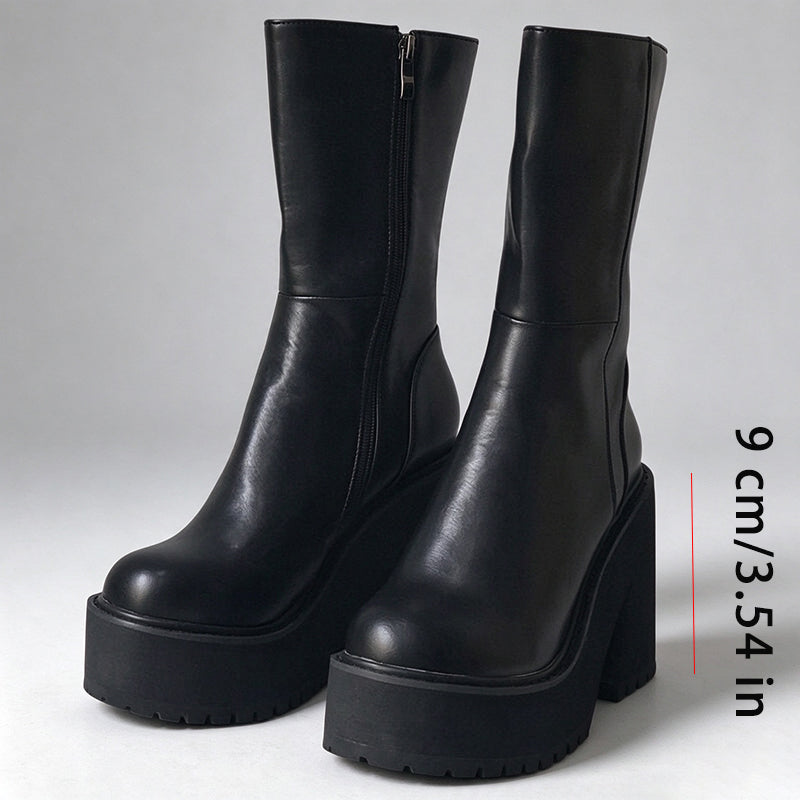 Botas con plataforma gruesa y punta redonda hasta media pierna
