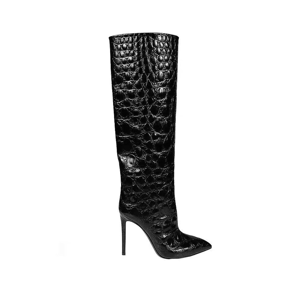 Botas rectas de tacón alto con estampado serpiente