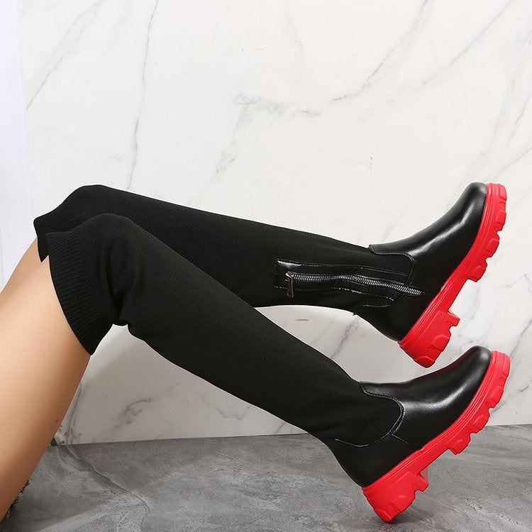 Botas de plataforma sobre la rodilla de punto elástico