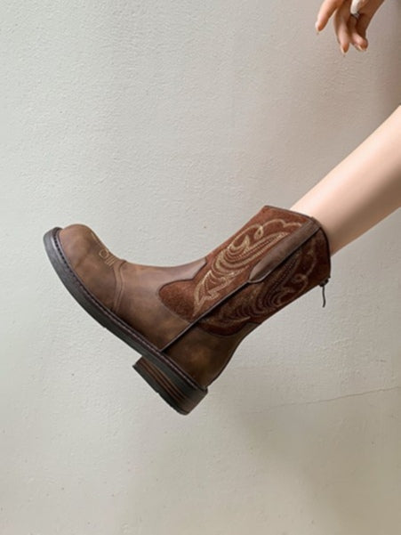 Botas camperas retro bordadas estilo británico