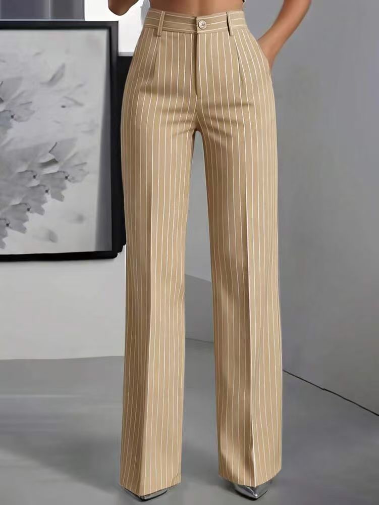 Pantalón de traje de talle alto, ancho y a rayas verticales, para ir a la oficina