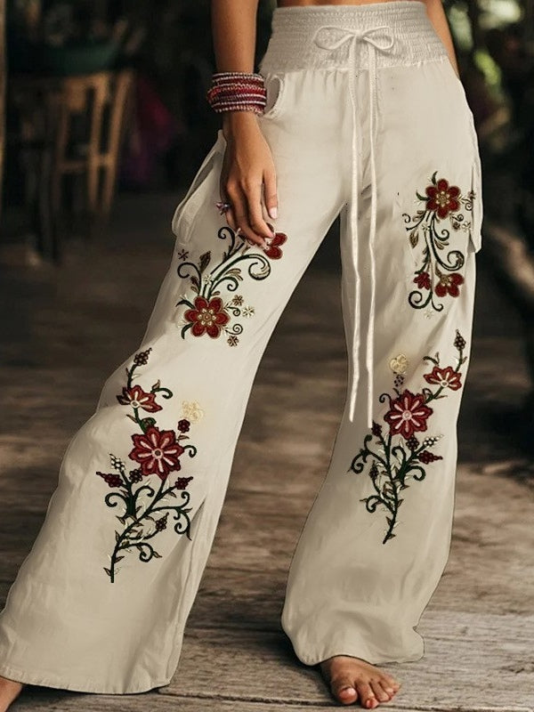 Pantalón casual de mujer con estampado floral