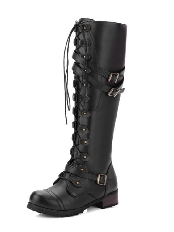 Botas de montar altas con cordones, hebilla y remaches