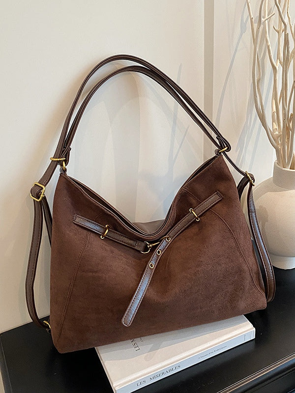 Bolso tote de ante vintage para hombro y bandolera