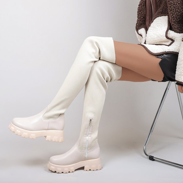 Botas de plataforma sobre la rodilla de punto elástico