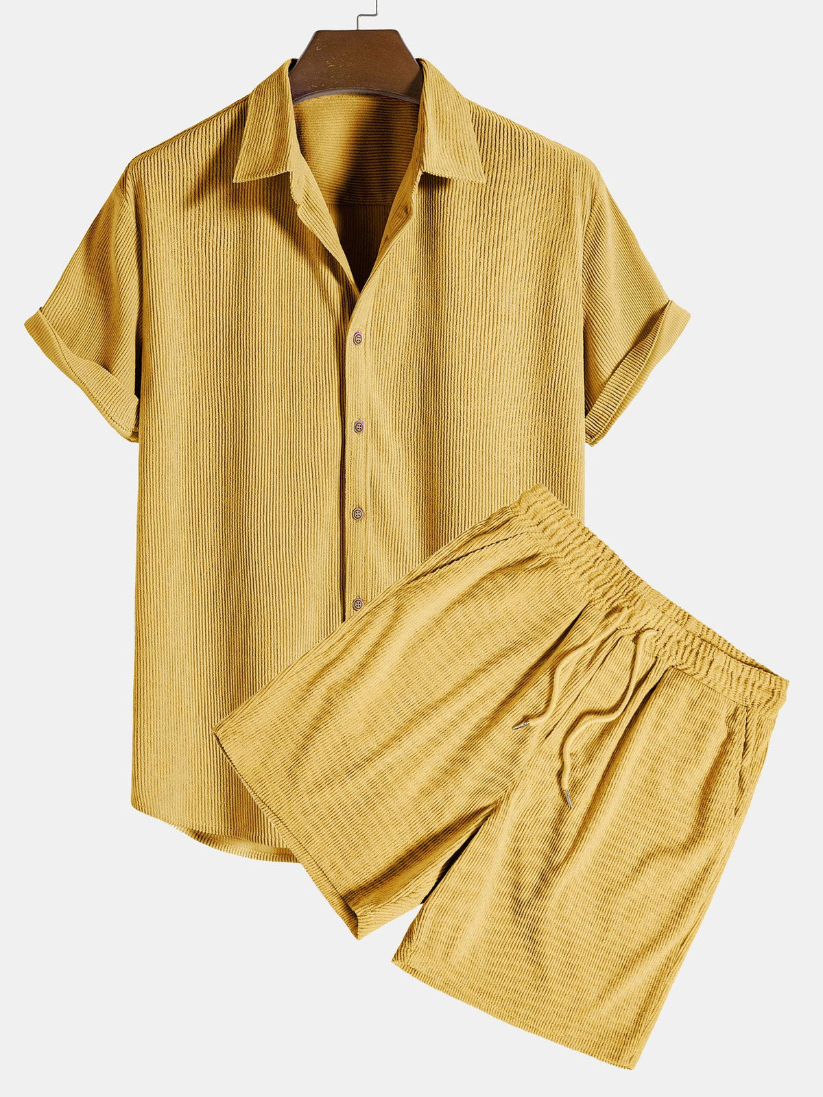 Camisa y pantalones cortos de pana con botones y mangas cortas