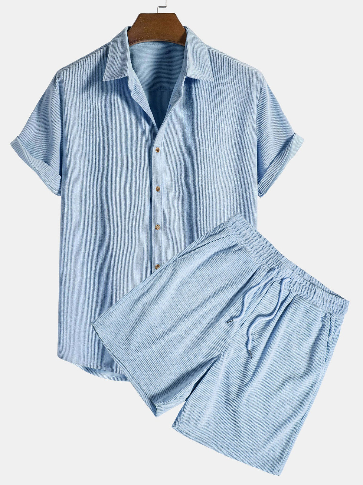 Camisa y pantalones cortos de pana con botones y mangas cortas