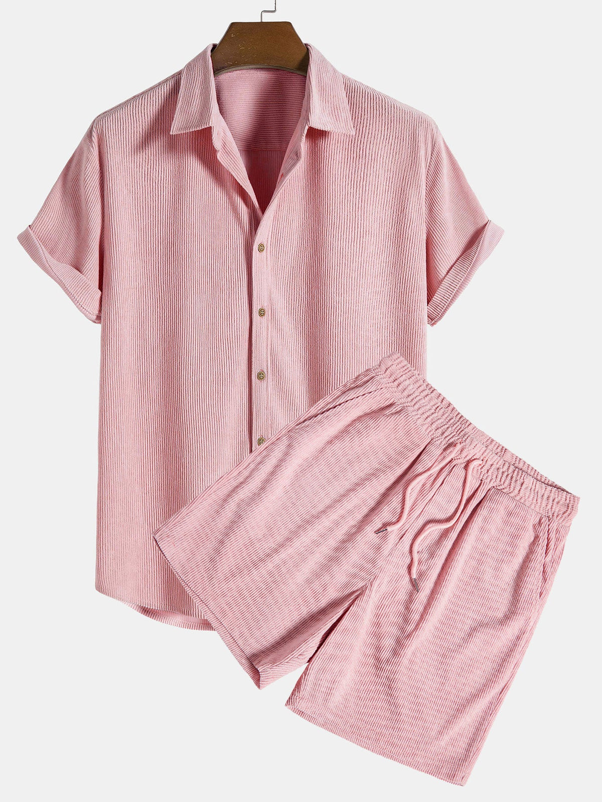 Camisa y pantalones cortos de pana con botones y mangas cortas