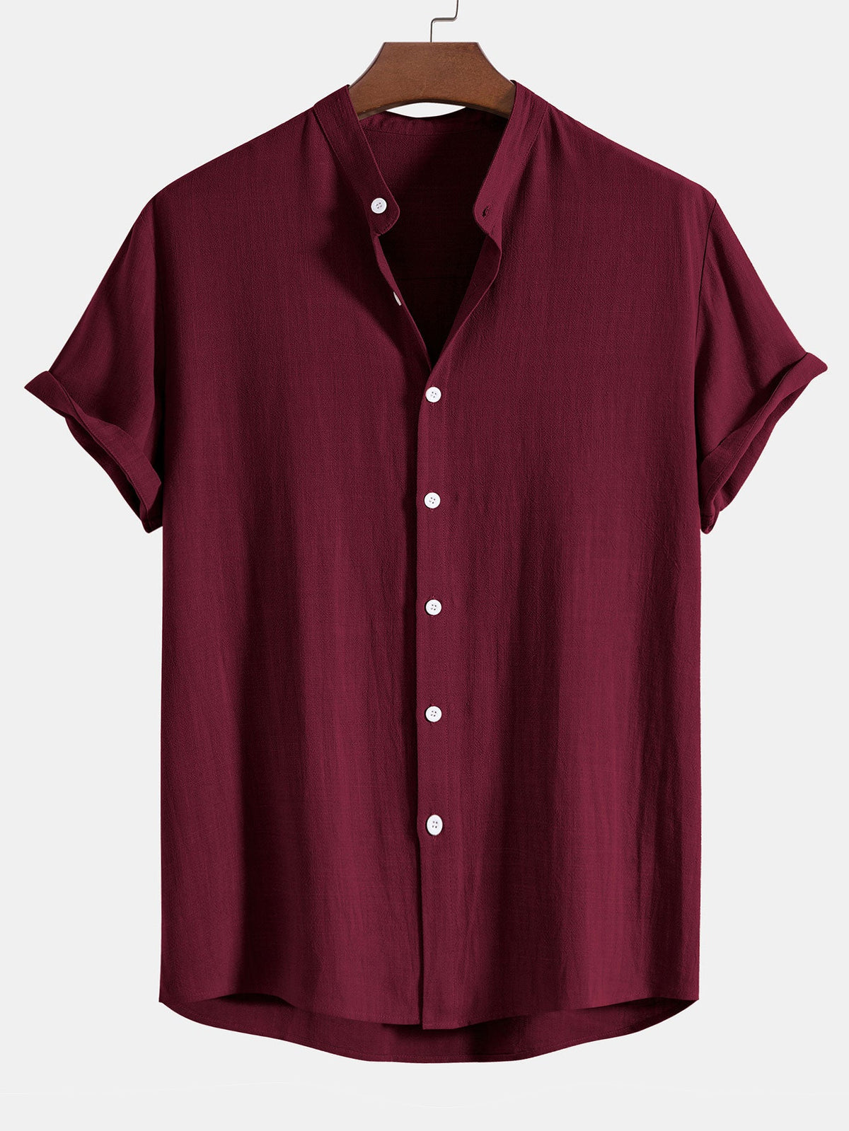 Camisa con Cuello de Pie de Mezcla de Lino y Rayón y Pantalones de Lino de Pierna Recta