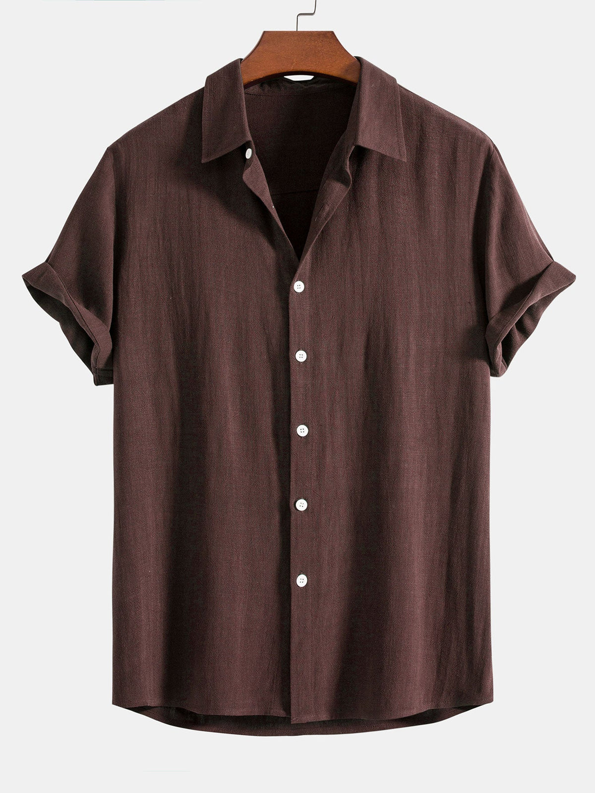 Camisa de Botones de Mezcla de Lino y Rayón & Pantalones cortos con Cordón de 5" con Textura Arrugada