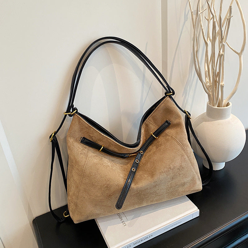 Bolso tote de ante vintage para hombro y bandolera