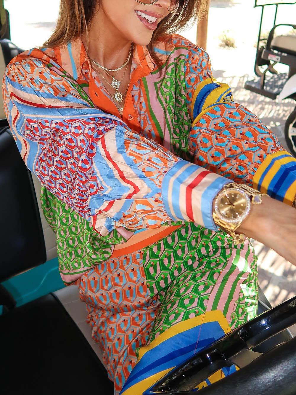 Pantalón bombacho holgado con estampado de colores, cintura elástica y bolsillos