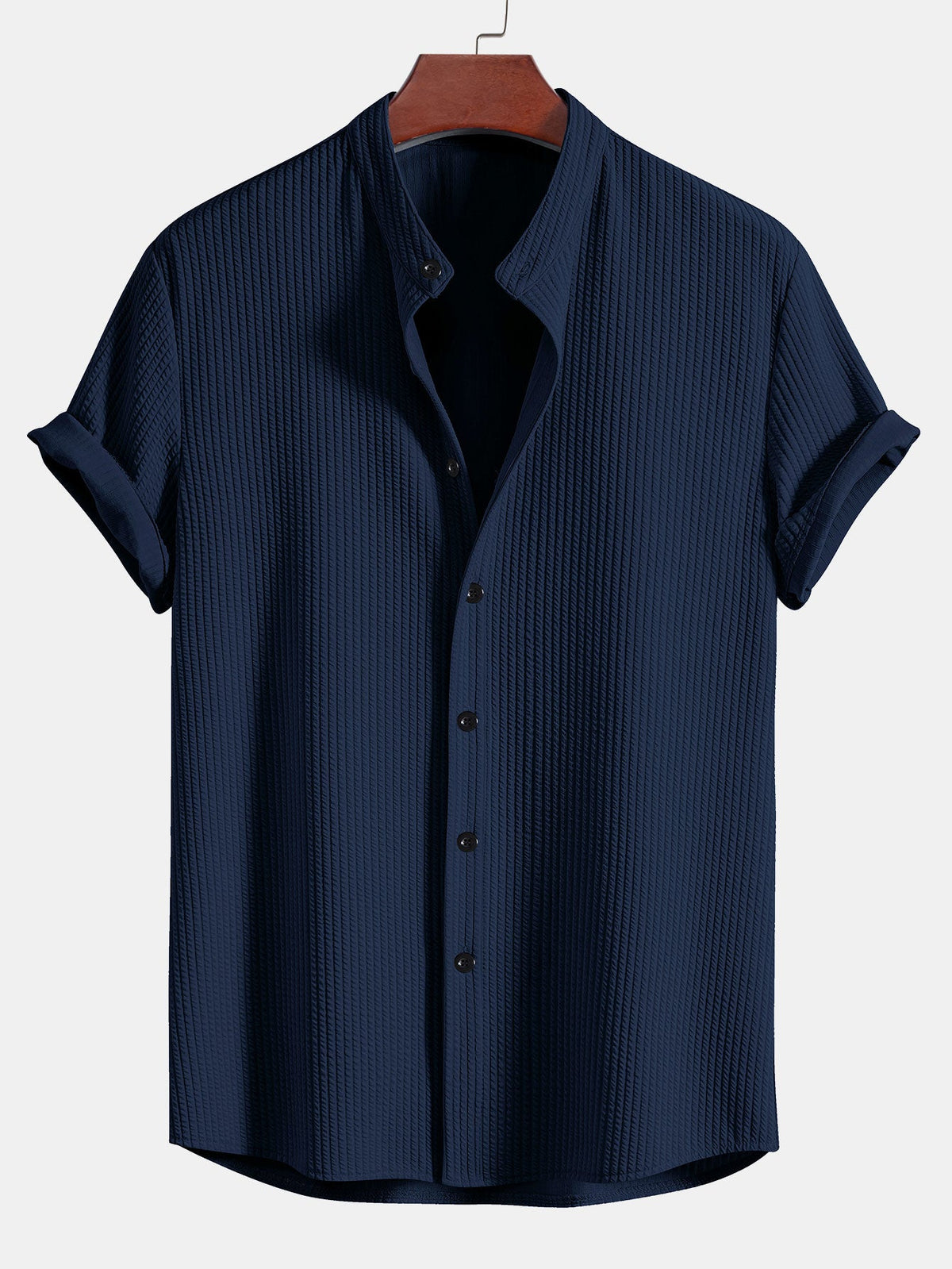 Camisa ajustada musculosa con cuello alto acanalado & Pantalones acanalados de pierna recta