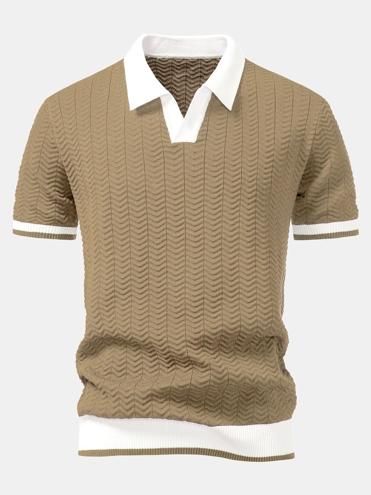 Polo de punto con cuello en V y contraste de textura