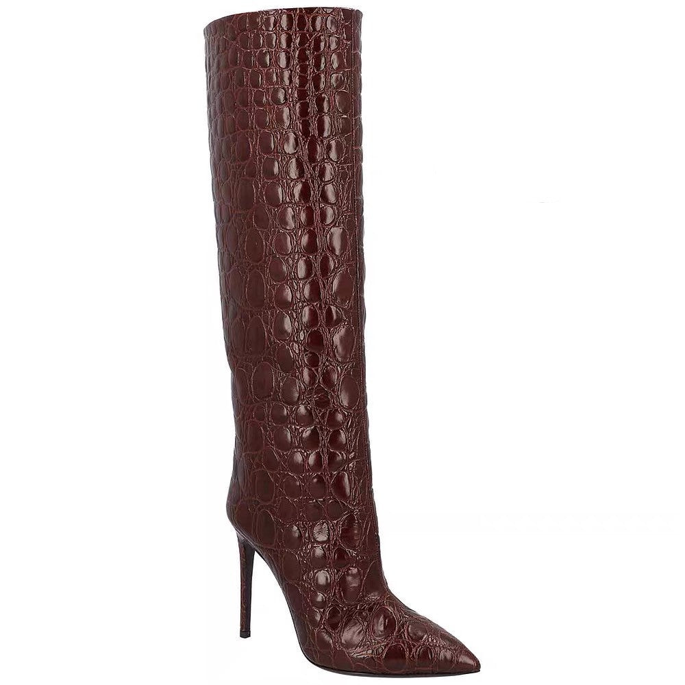 Botas rectas de tacón alto con estampado serpiente