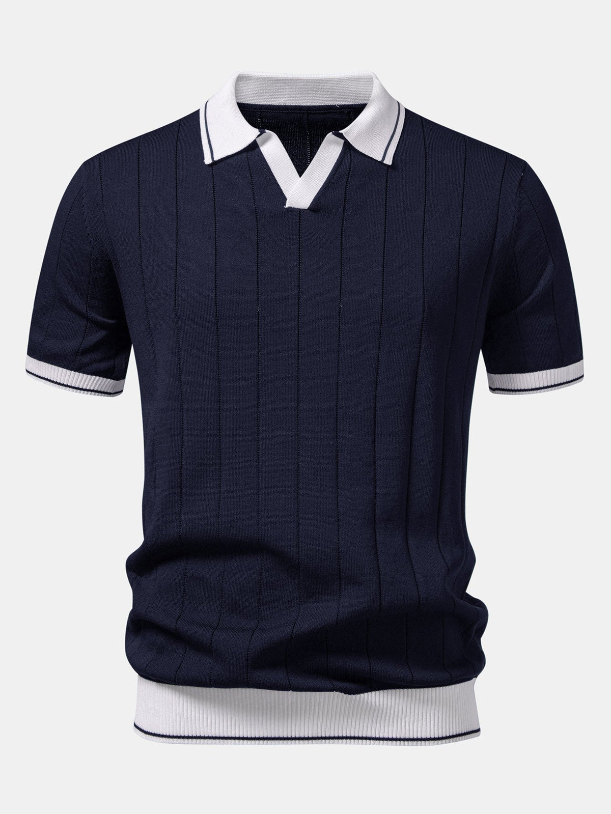 Polo de punto con cuello Johnny acanalado y ribete en contraste