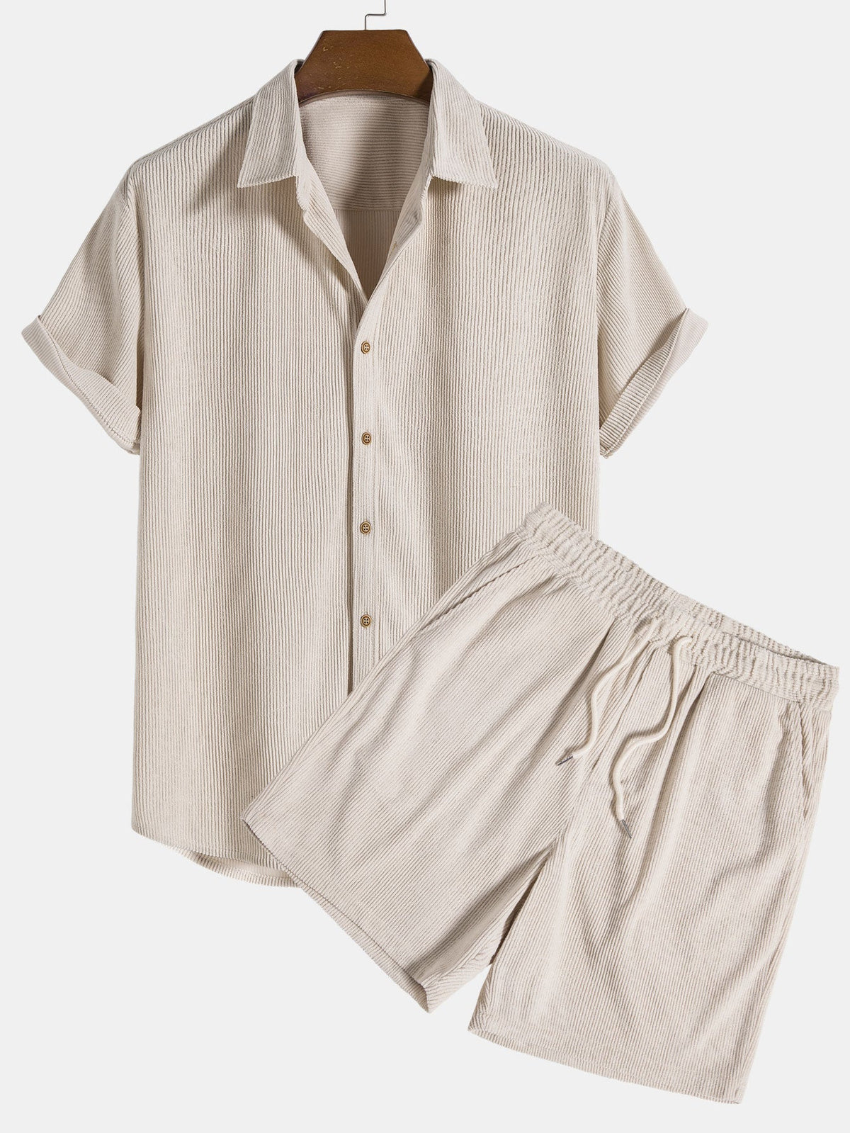 Camisa y pantalones cortos de pana con botones y mangas cortas