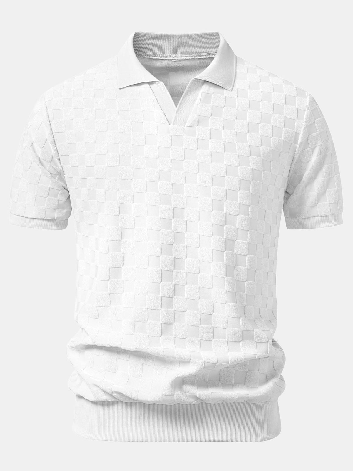 Polo de punto con cuello en V y tablero de ajedrez
