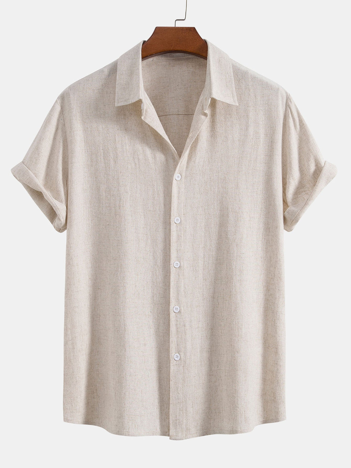 Camisa de Botones de Mezcla de Lino y Rayón y Pantalones de Lino de Pierna Recta