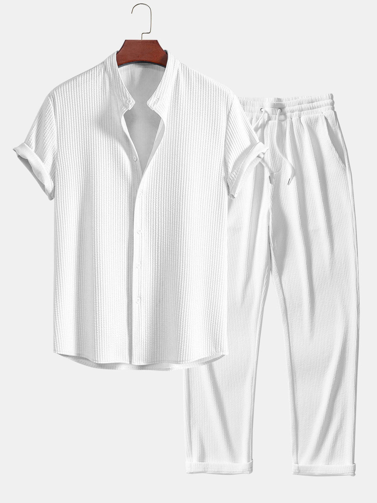 Camisa ajustada musculosa con cuello alto acanalado & Pantalones acanalados de pierna recta