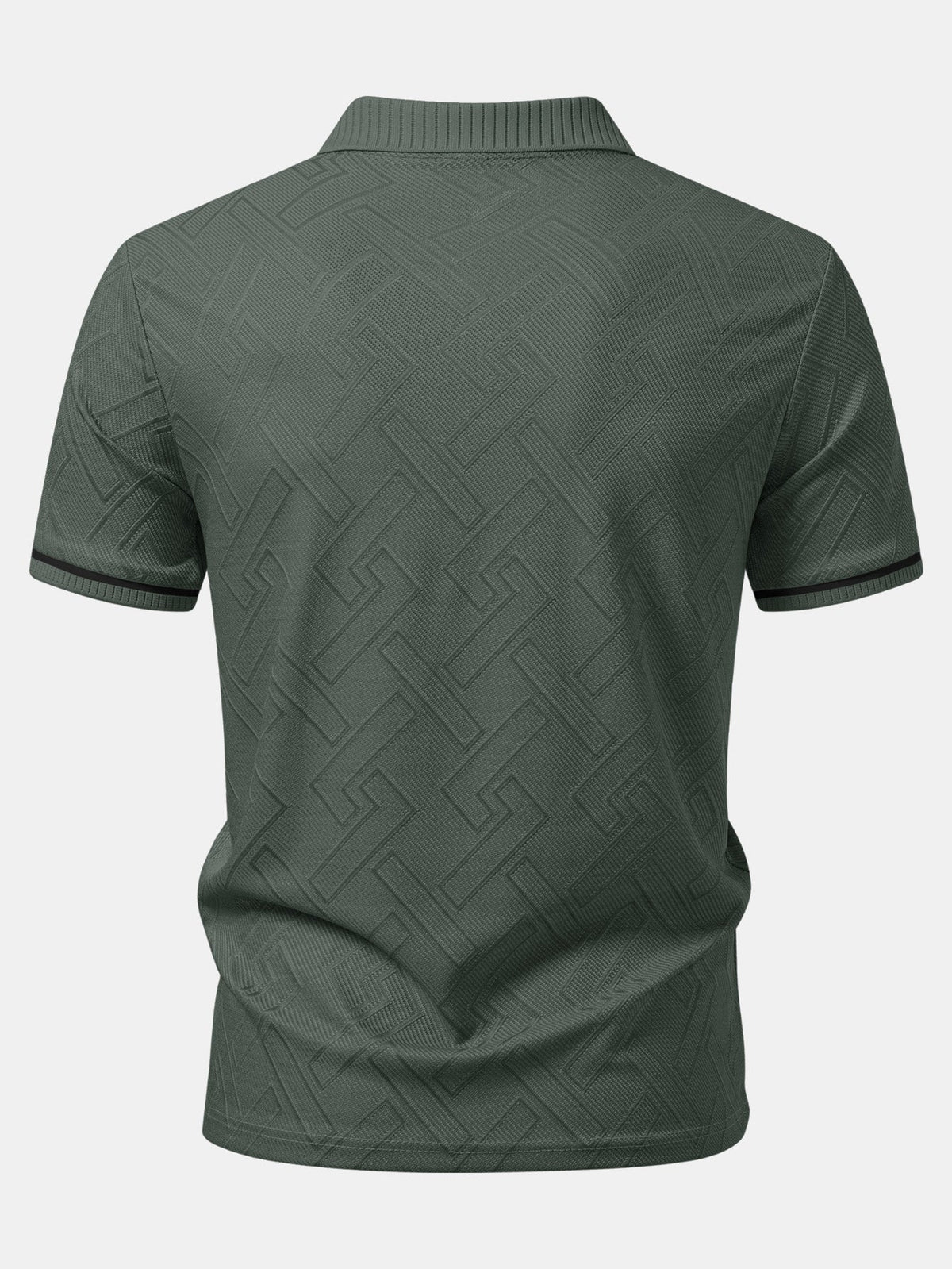 Polo de punto con cremallera, jacquard geométrico y ribete de contraste