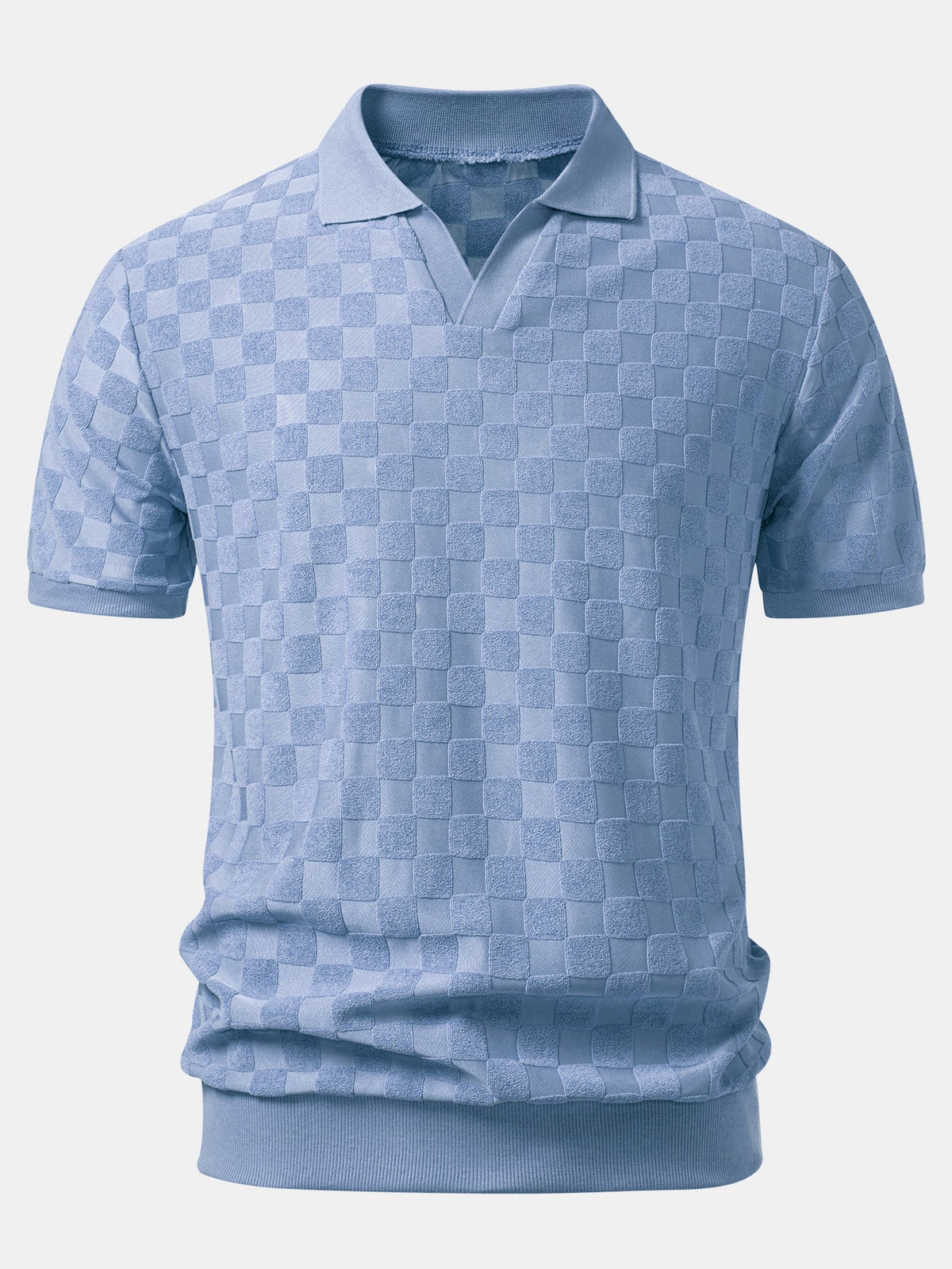 Polo de punto con cuello en V y tablero de ajedrez