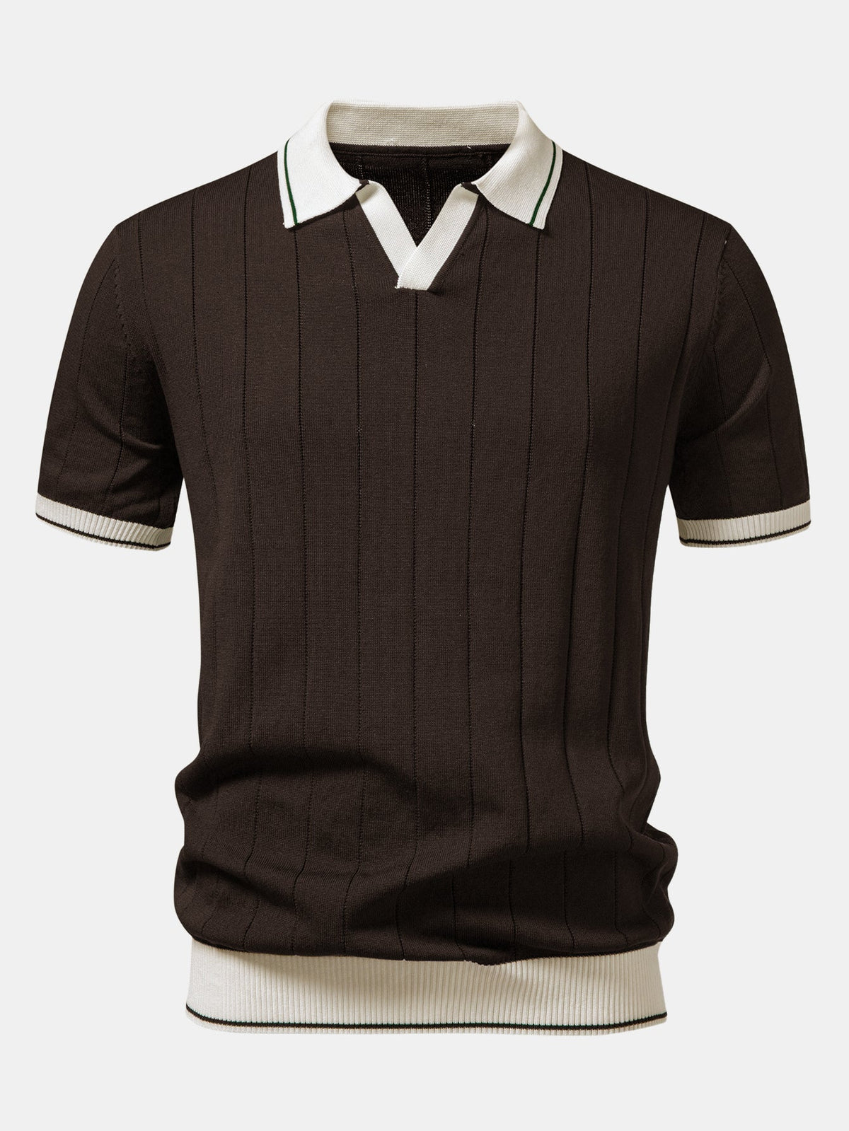 Polo de punto con cuello Johnny acanalado y ribete en contraste