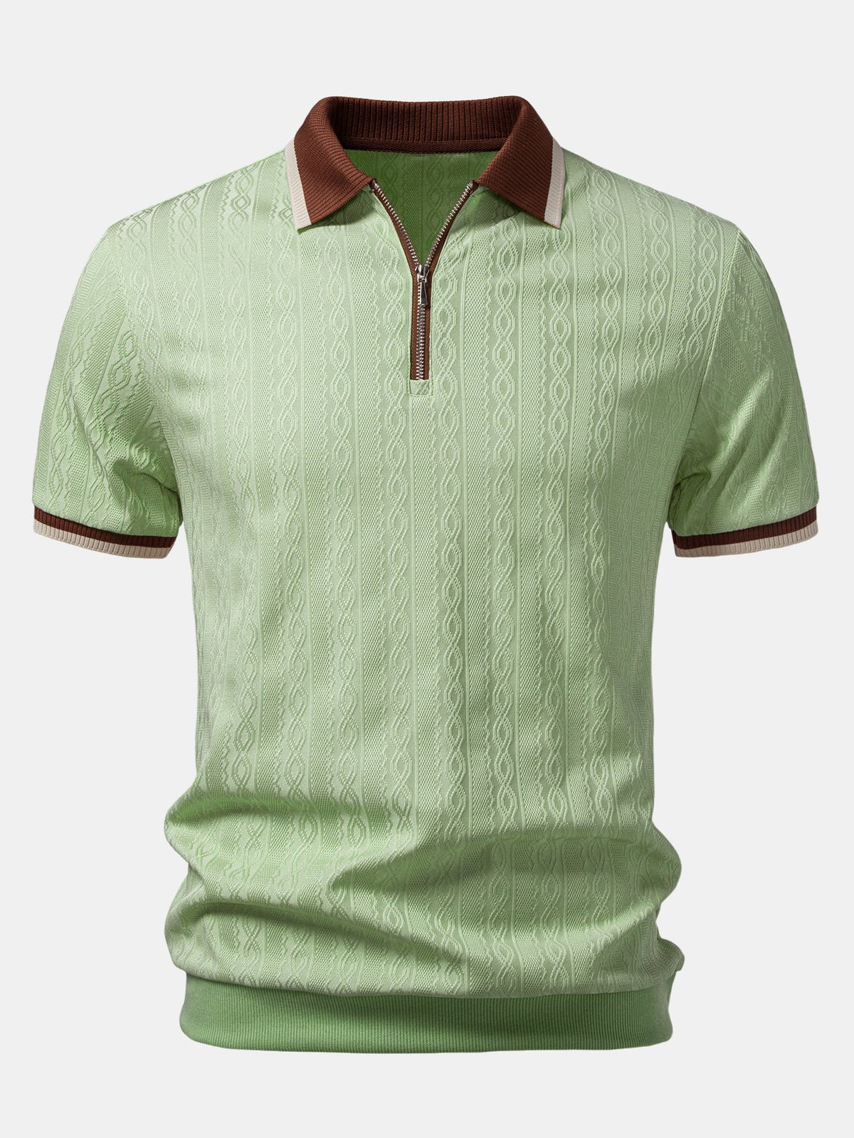 Polo de punto con cremallera texturizada y ribete de contraste