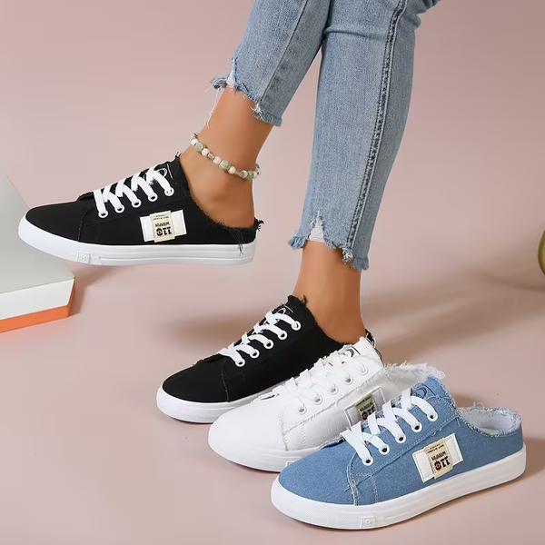 Zapatillas de lona sin cordones con bordes desflecados