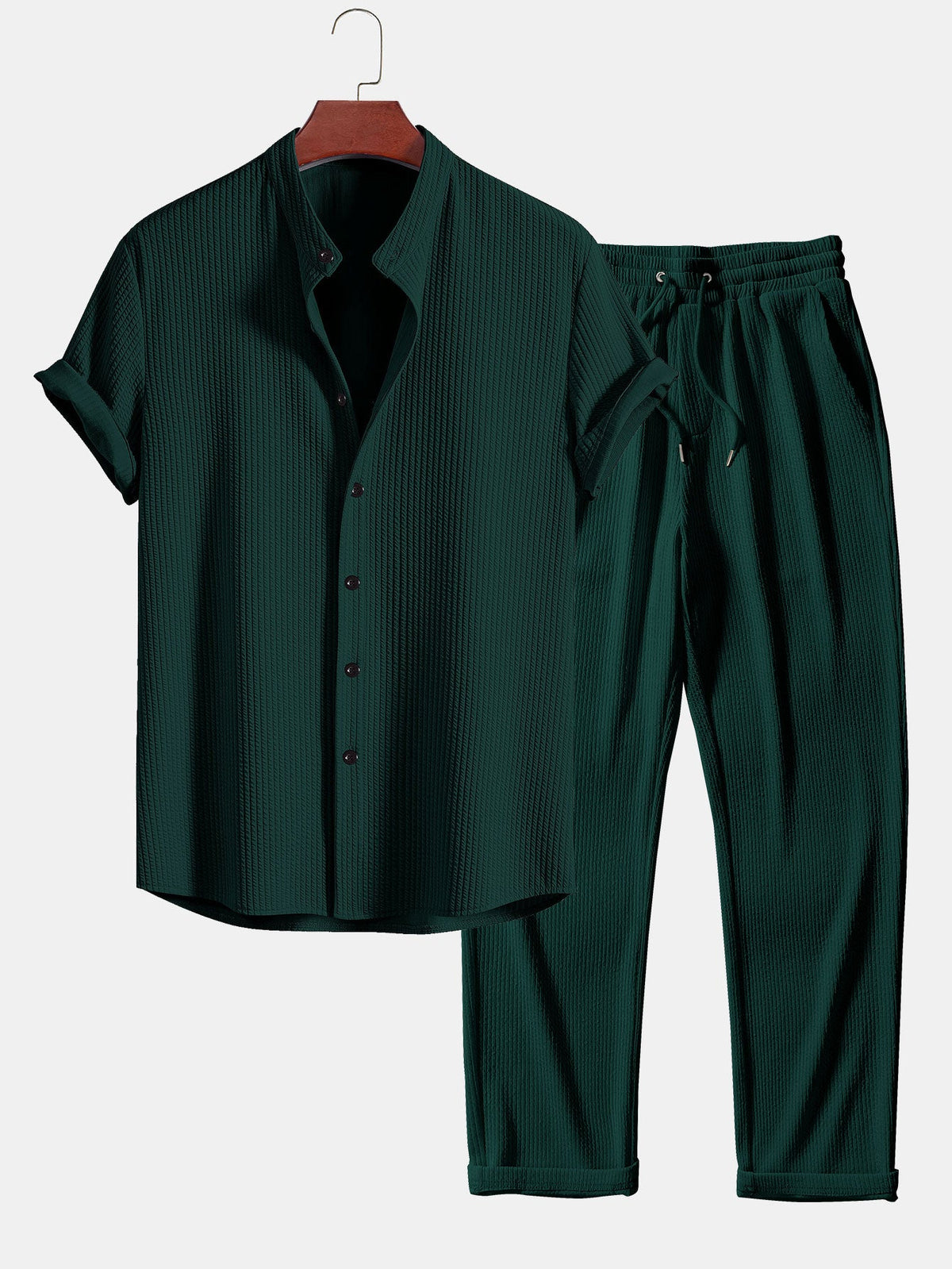 Camisa ajustada musculosa con cuello alto acanalado & Pantalones acanalados de pierna recta