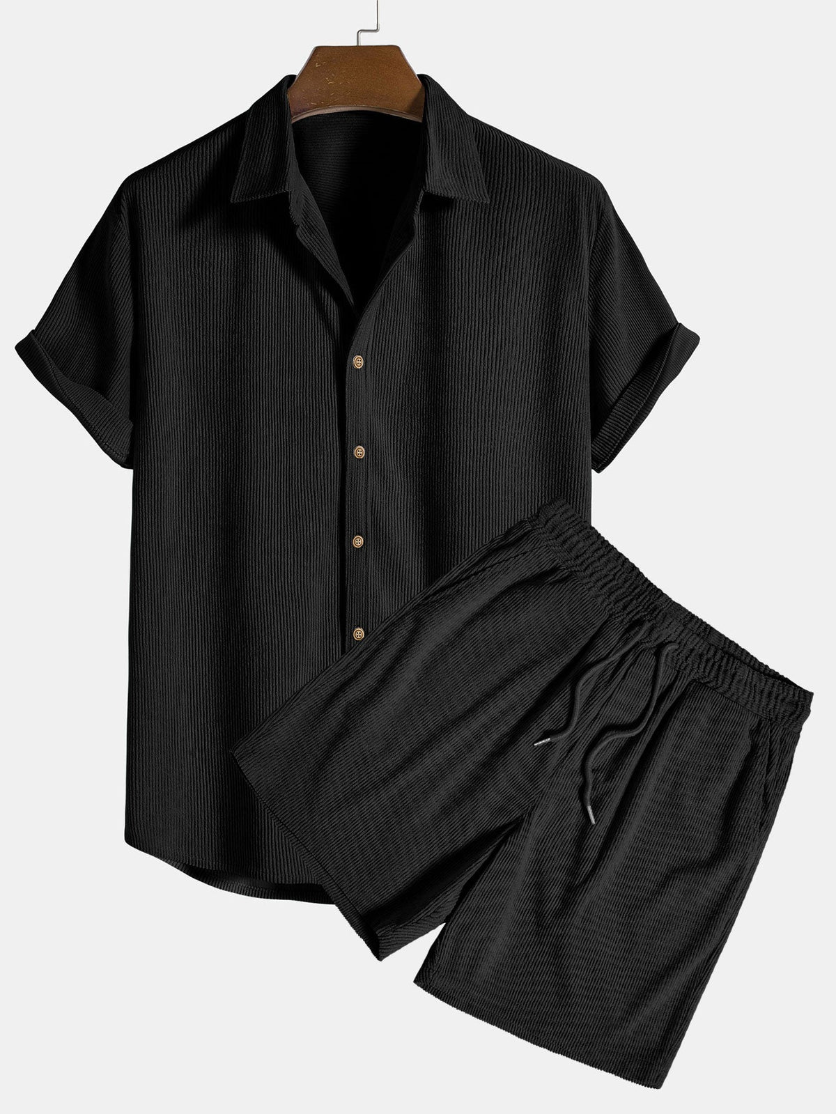 Camisa y pantalones cortos de pana con botones y mangas cortas