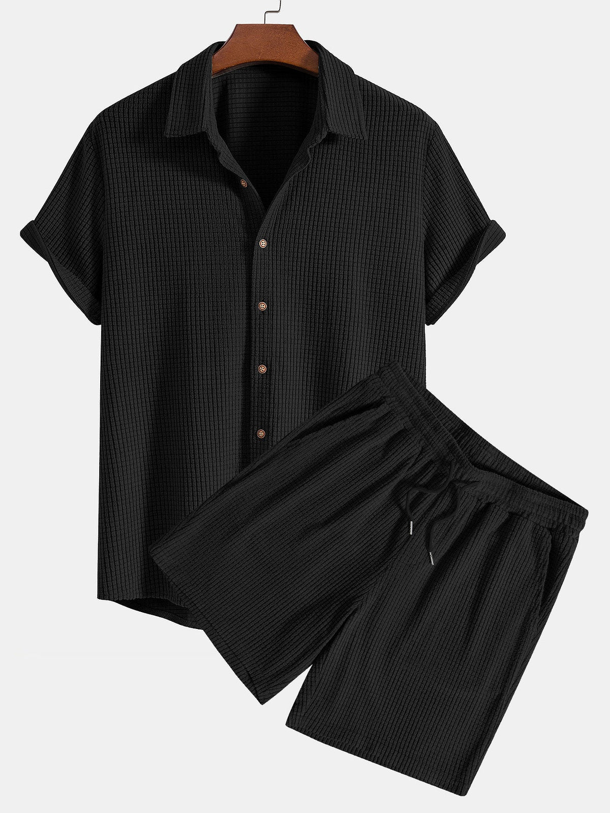 Camisa de Botones con Textura Waffle y Pantalones cortos