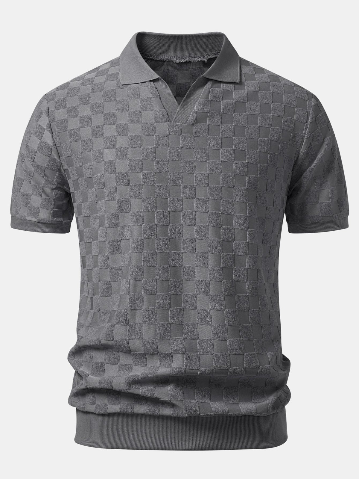 Polo de punto con cuello en V y tablero de ajedrez