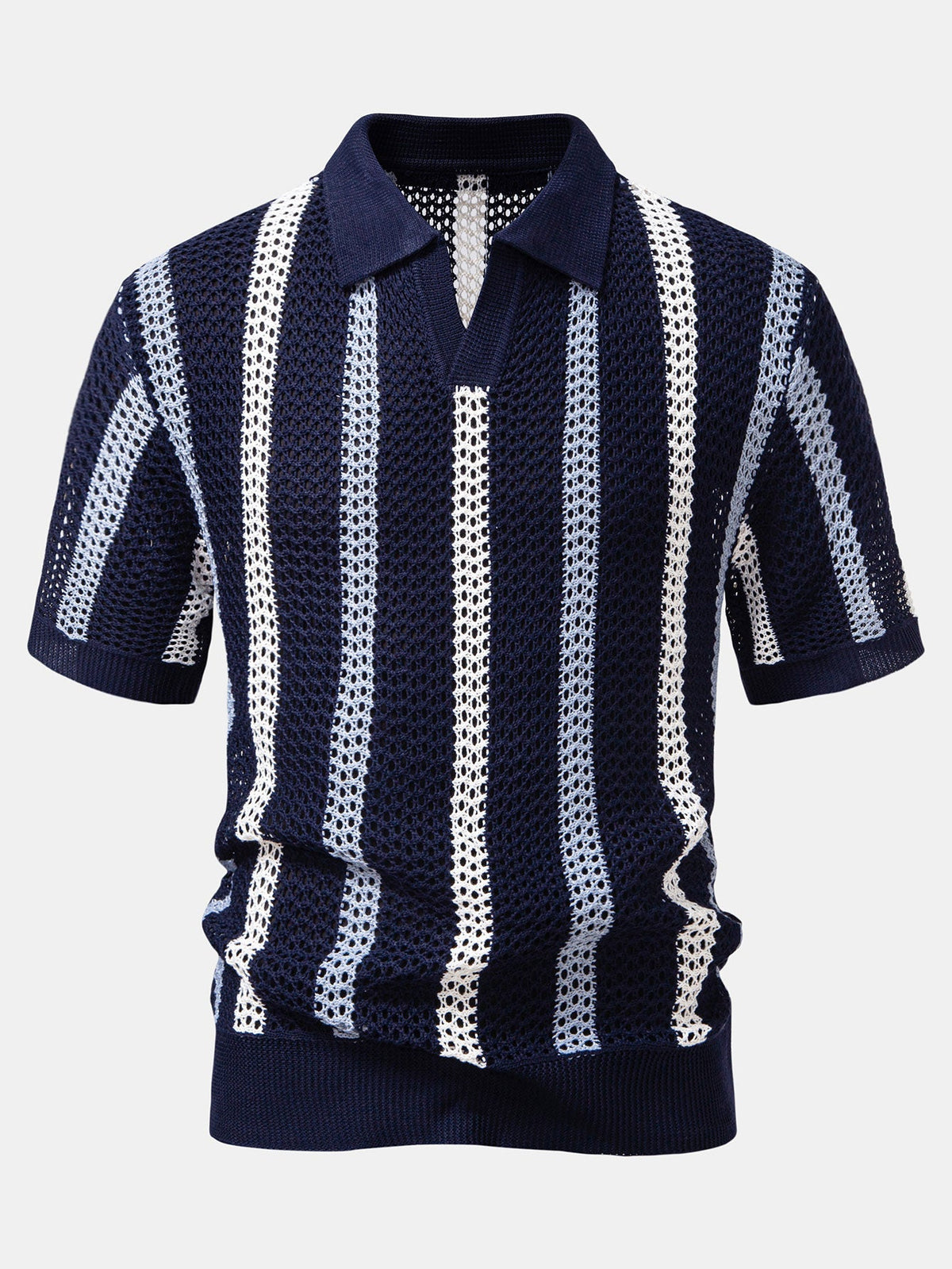 Polo de crochet a rayas con cuello en V