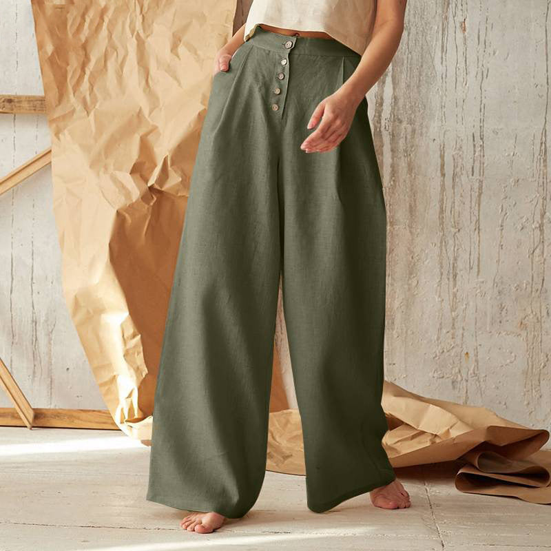 Pantalón vintage liso con botones y bolsillos