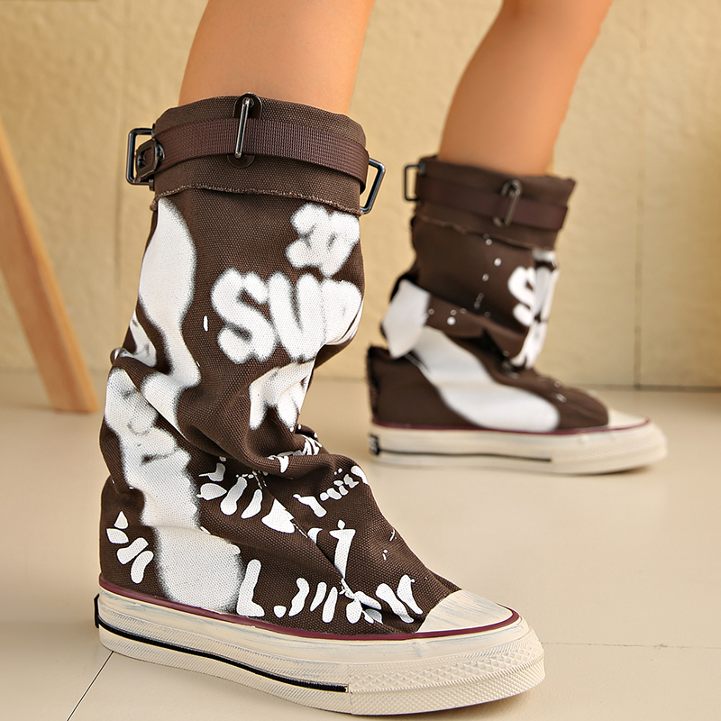 Botas de lona plegables con estampado grafiti hasta media pierna