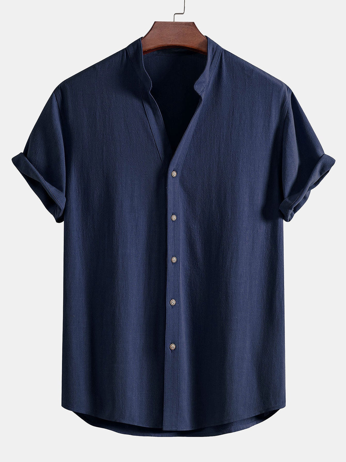 Camisa de mezcla de lino y rayón con cuello en V y pantalones de lino de pierna recta