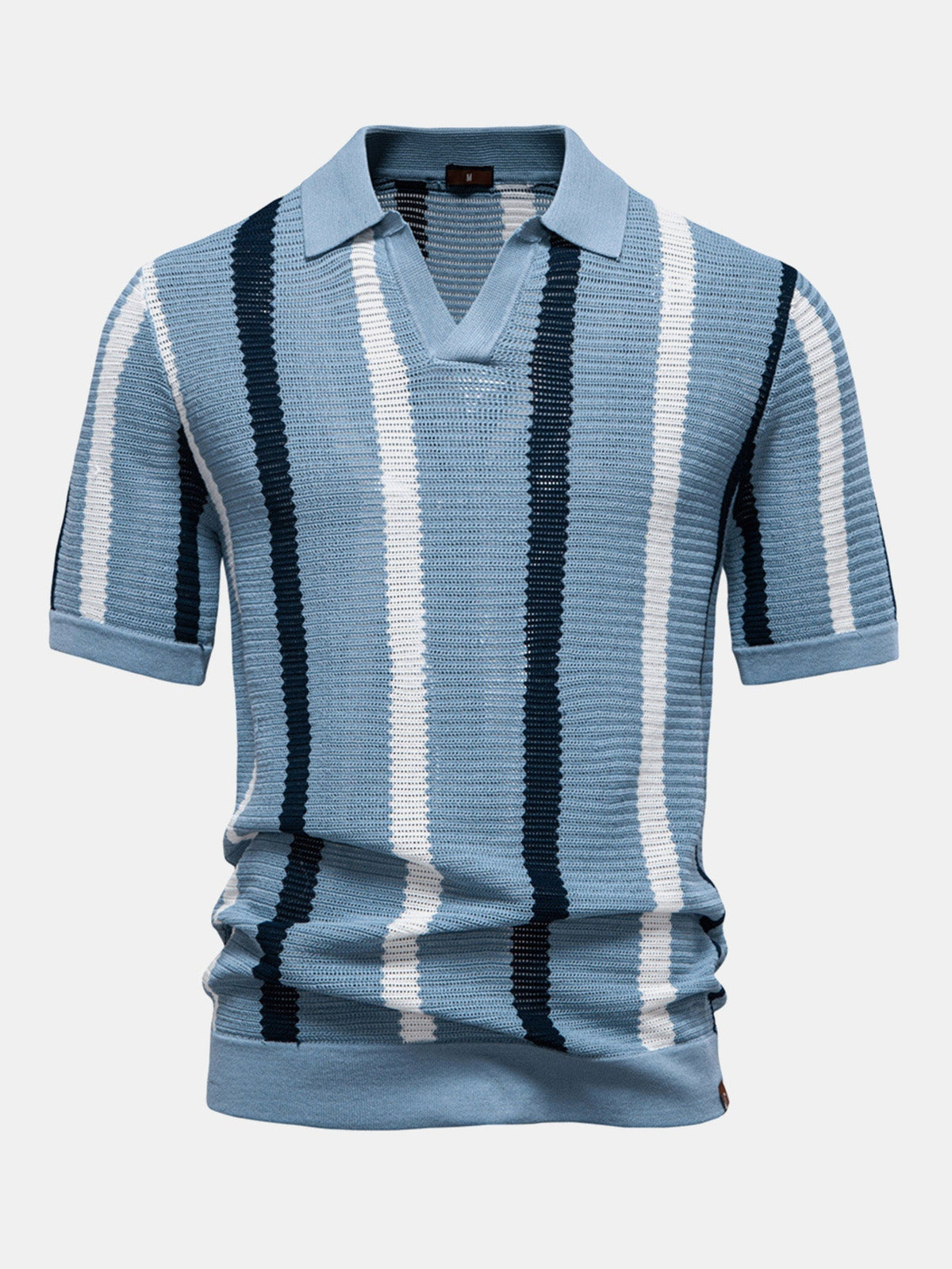 Polo de punto con cuello en V a rayas