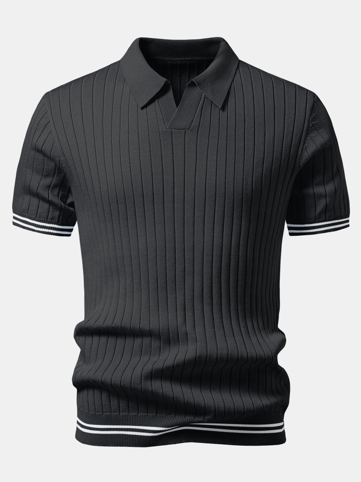 Polo de punto con cuello Johnny y ribete en contraste