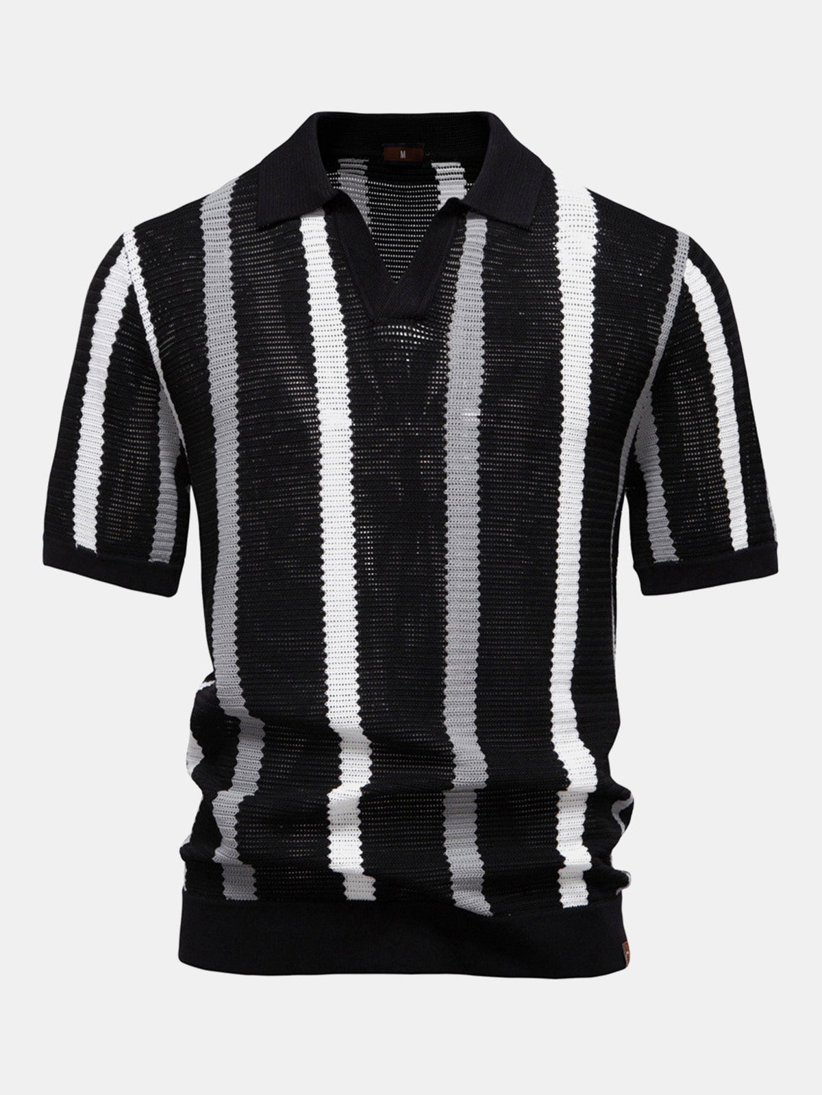 Polo de punto con cuello en V a rayas
