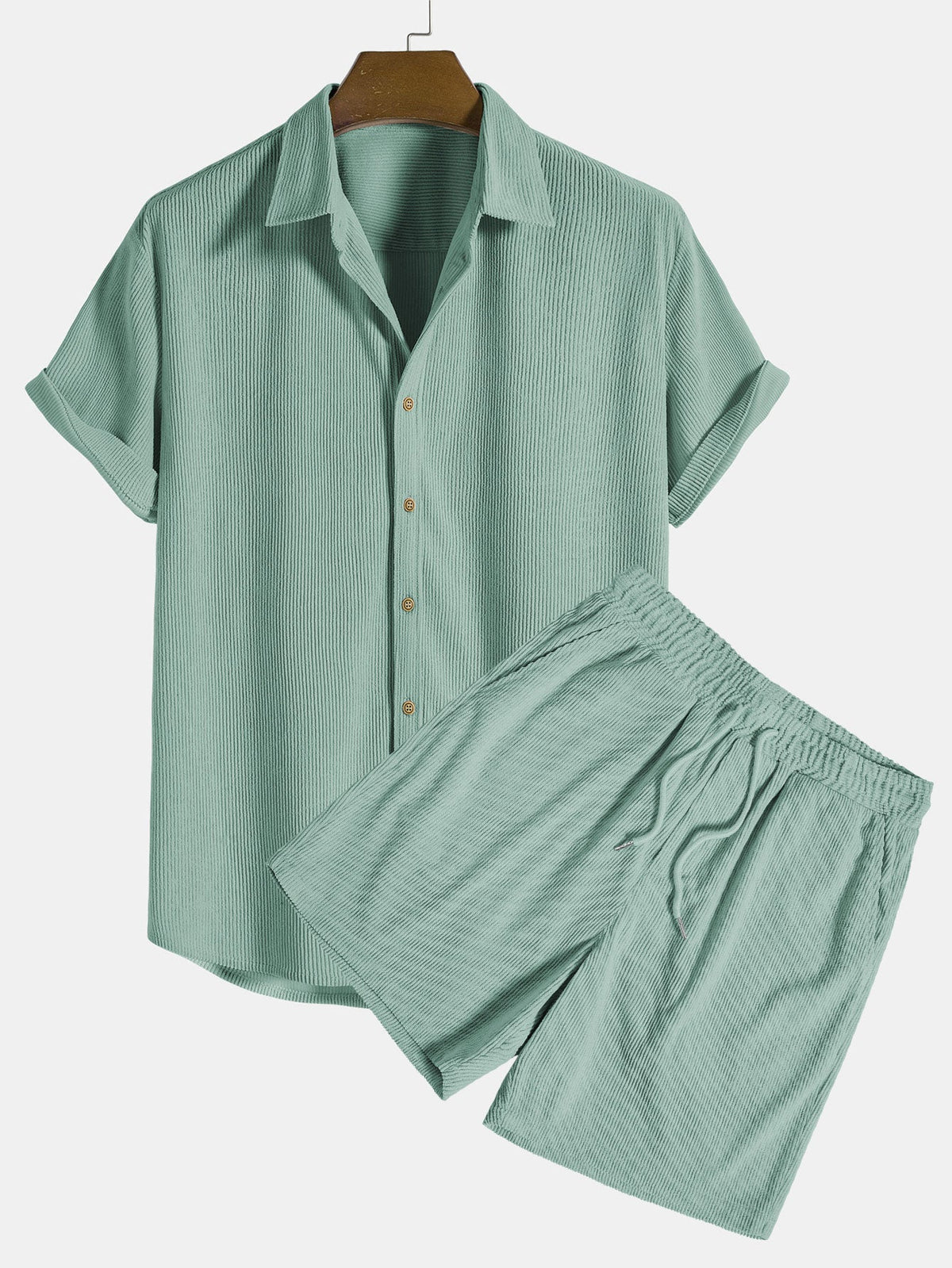 Camisa y pantalones cortos de pana con botones y mangas cortas