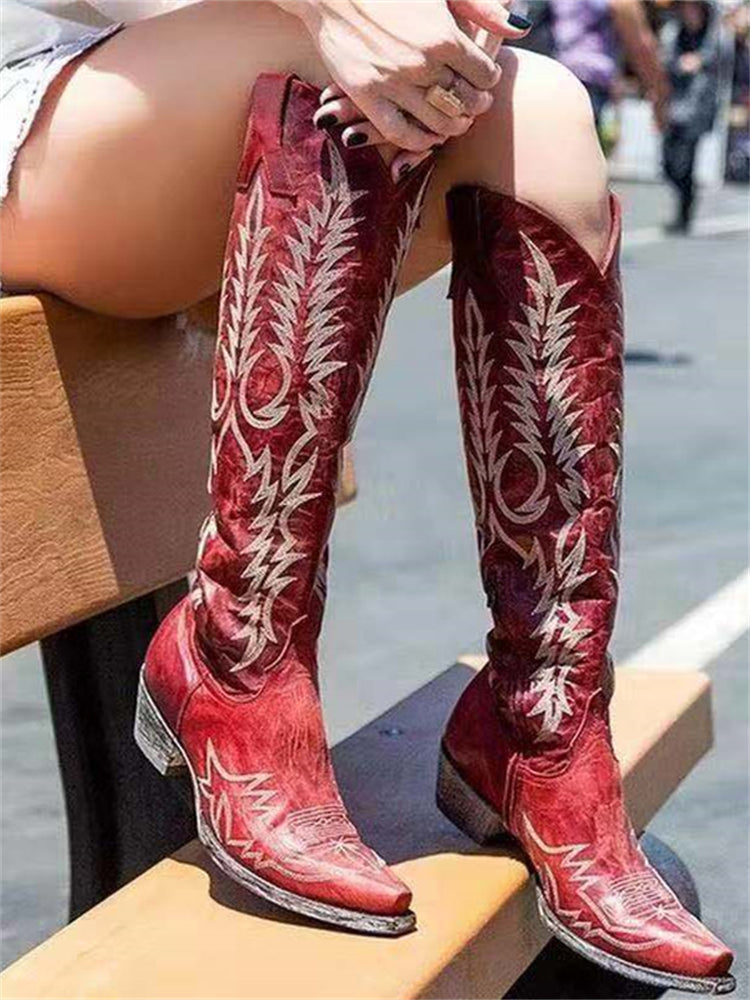 Botas camperas bordadas hasta la rodilla estilo vintage