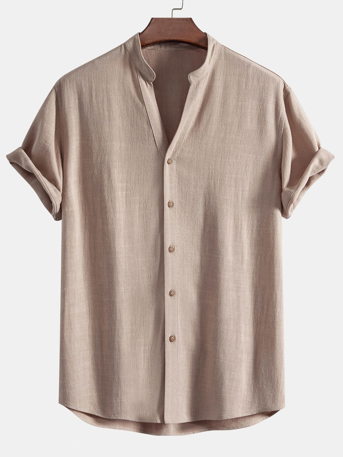 Camisa de mezcla de lino y rayón con cuello en V y pantalones de lino de pierna recta