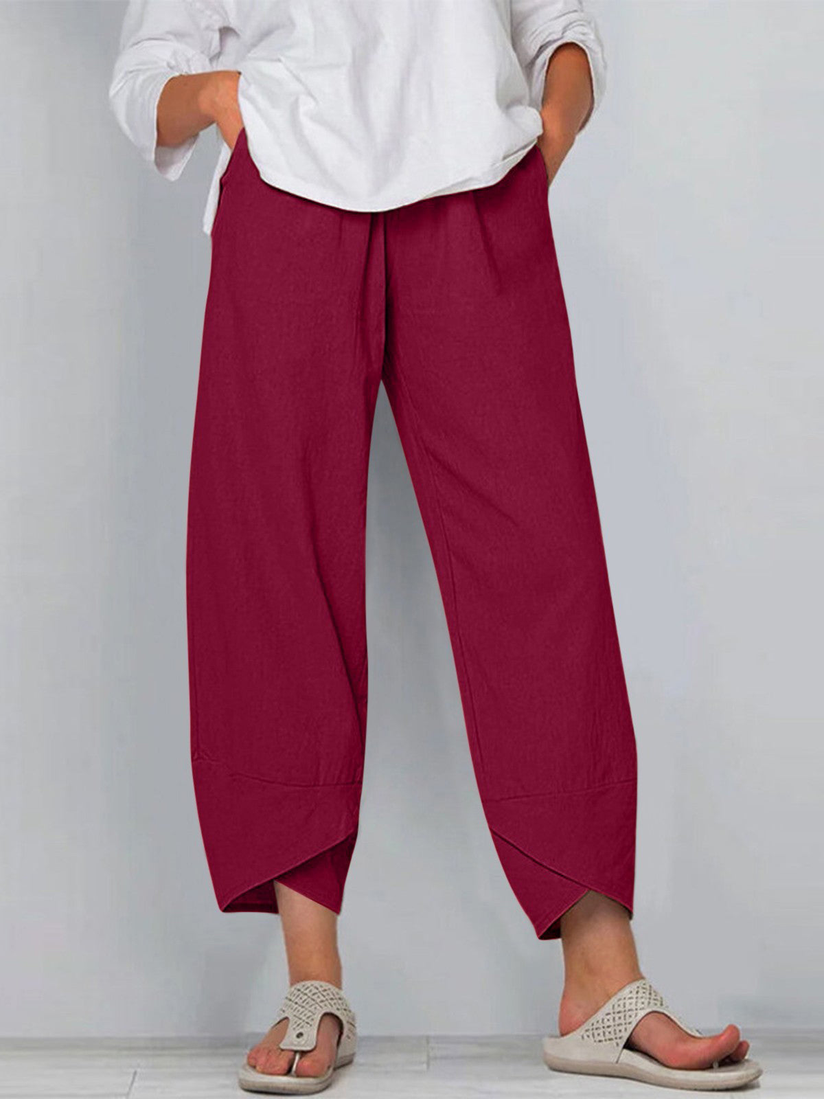 Pantalón casual liso de pernera ajustada al tobillo