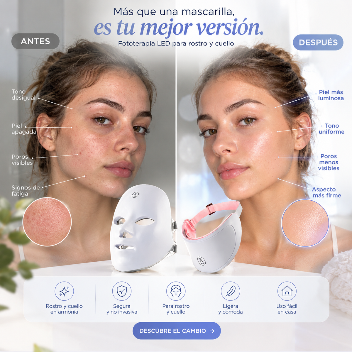 Mascarilla facial de luz LED GlowBeauty