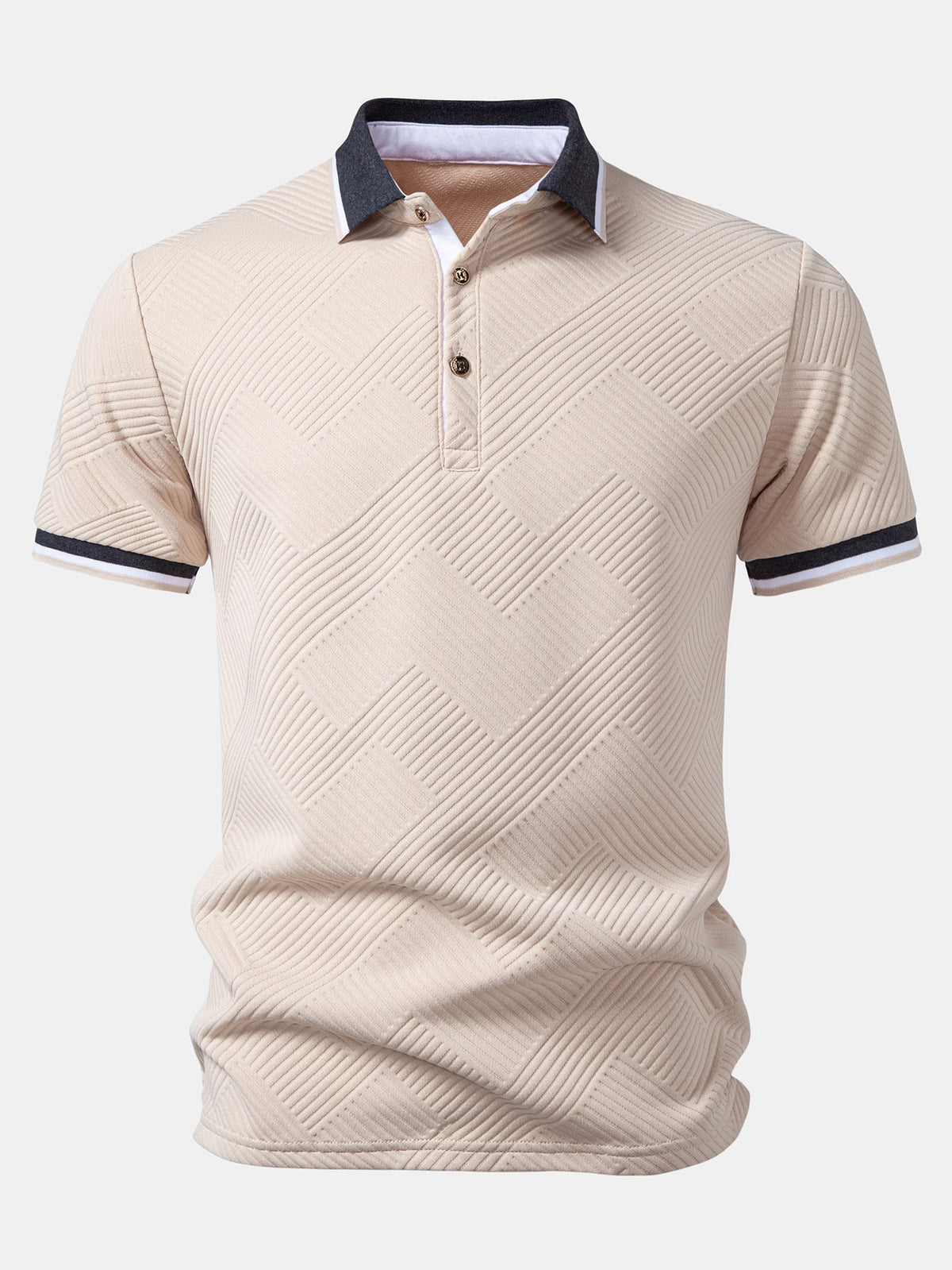 Camisa Polo de jacquard con rayas y ribete en contraste