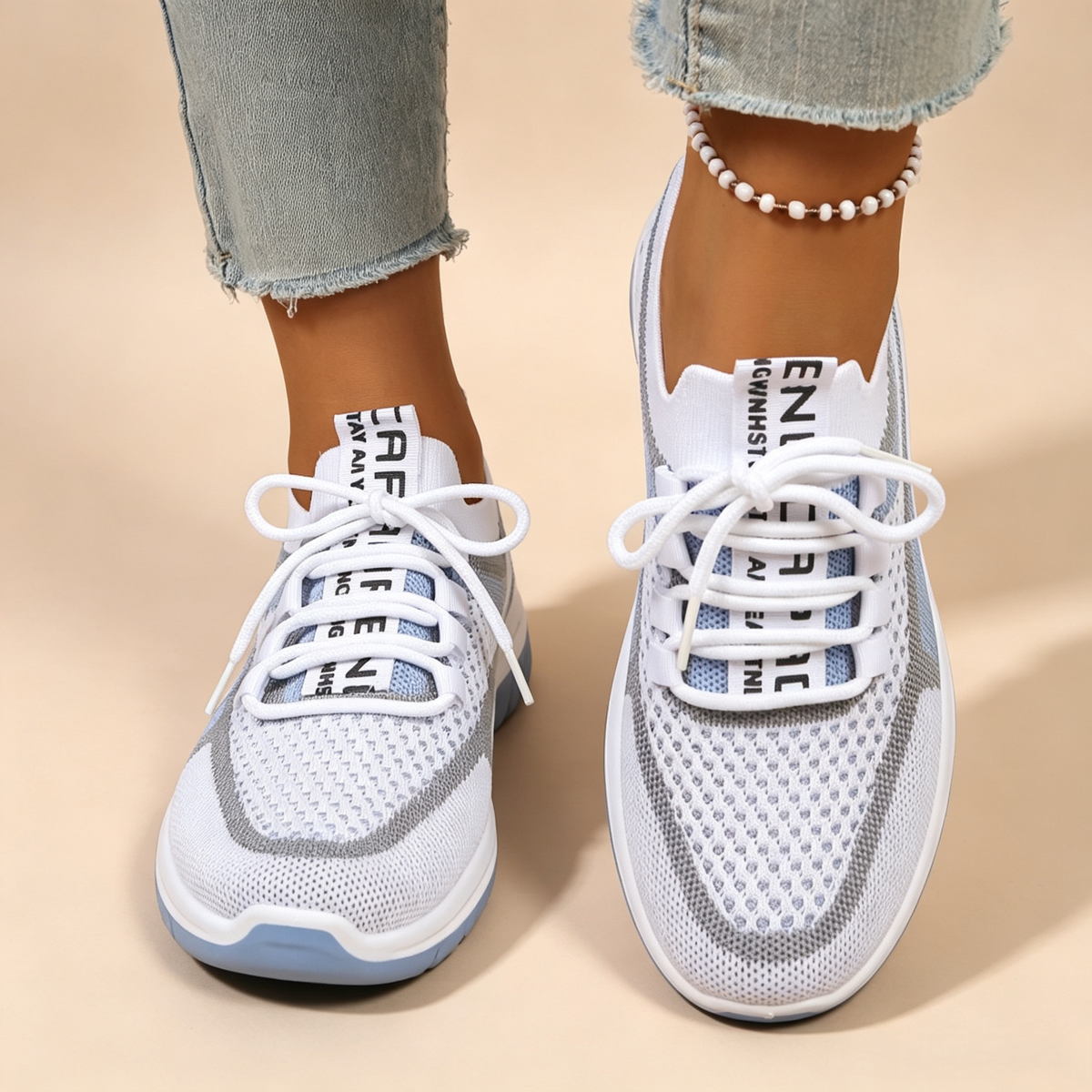 Zapatillas de malla transpirable con bloques de color y cordones