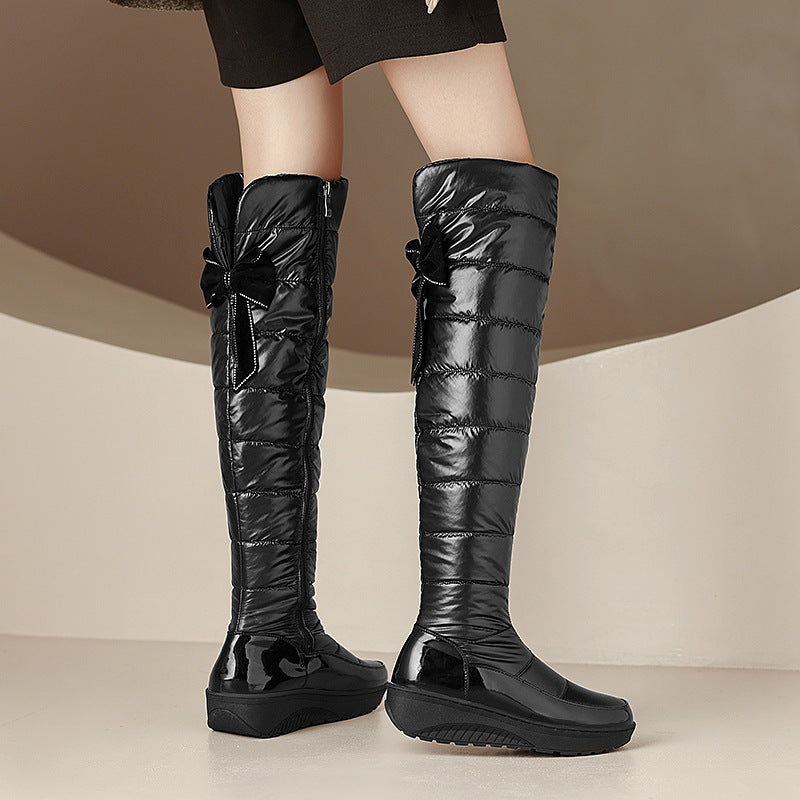 Botas de nieve por encima de la rodilla con lazo