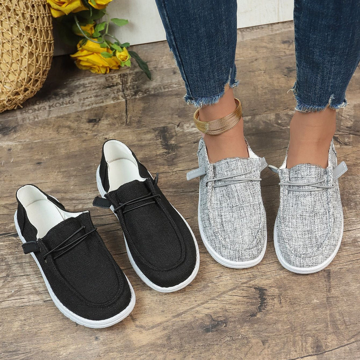Mocasines de lona sin cordones con plataforma, cómodos